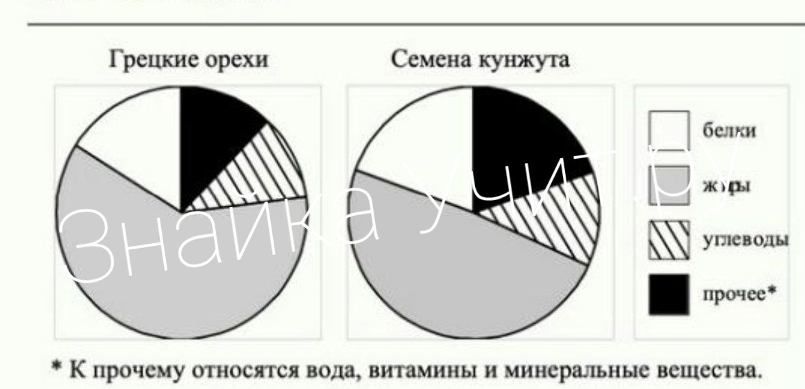 На диаграмме показано содержание питательных в ядрах фундука